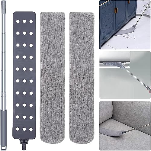 Limpiador de polvo de microfibra, artefacto de limpieza de polvo de huecos con poste de extensión y cabezal flexible, plumeros extensibles lavables