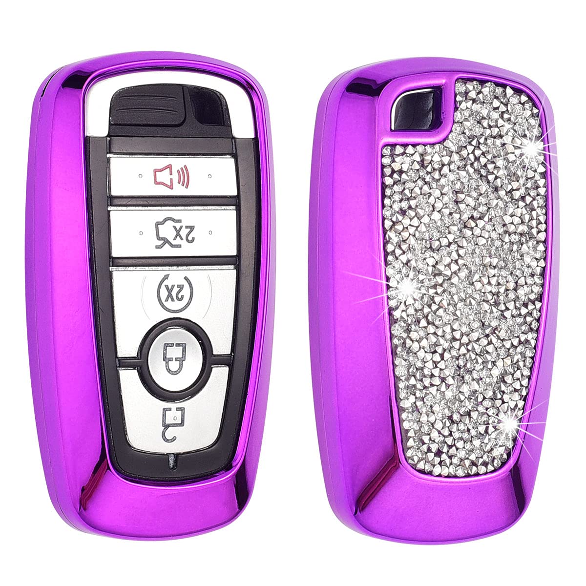 Royalfox 3 4 5 Buttons 3D Bling Diamonds Smart keyless Entry Remote Key Fob case Cover for 2017 2018 Ford Mustang Explorer Edge Fusion F150 F250 F350