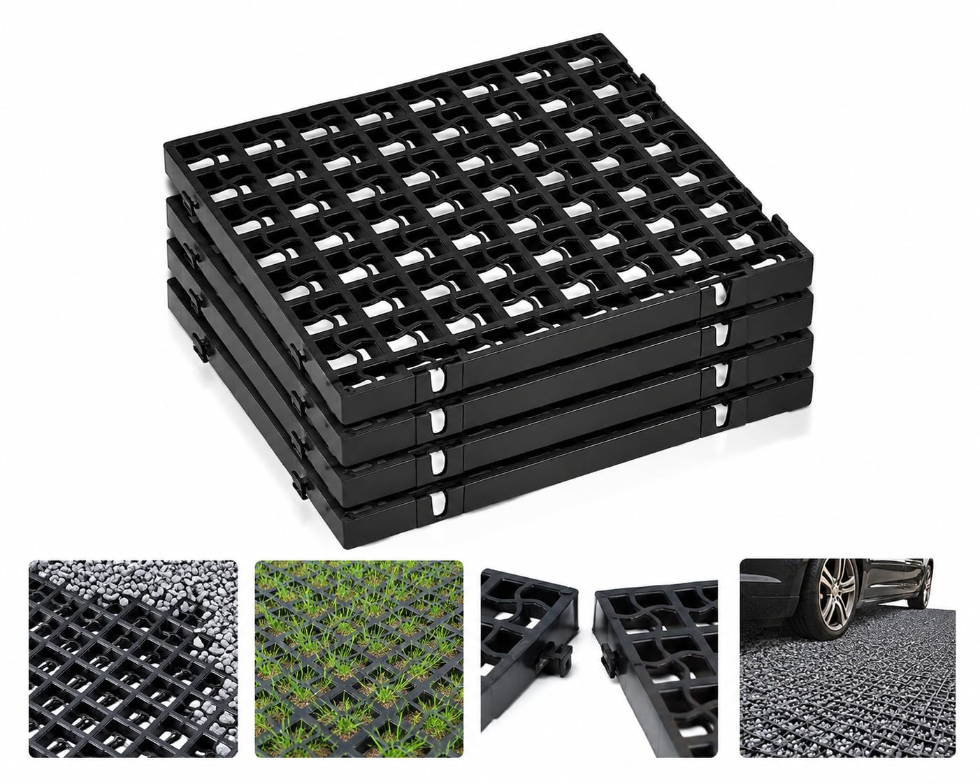 Heavy Duty Gravel & Grass Grid Panels | 40mm Plastic Ground Reinforcement Grid | Interlocking Gravel Stabiliser for Driveways, Parking Areas, Garden Paths & Shed Bases 1m² 4 Panels