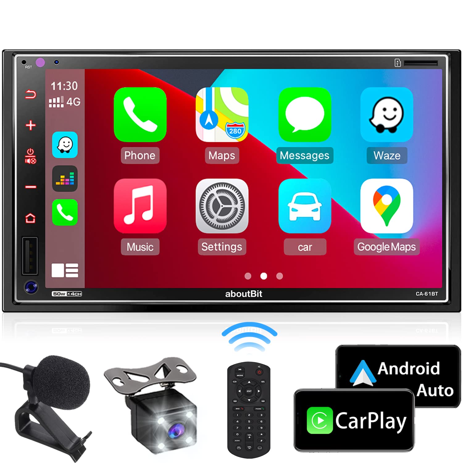 Apple CarPlay Android Car Radio - 2DIN Bluetooth Car Radio - Mirrorlink | GPS Navigation | 7 Inch Full IPS Touch Screen | Rear View Camera | External Mic | AM FM | AUX SD USB | Steering Wheel