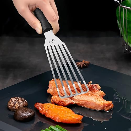 Miniatura 6 de MIU - Espátula de pescado de acero inoxidable, metal flexible ranurado, espátula ligera para barbacoa, hoja de 6.5 pulgadas, mango de plástico con