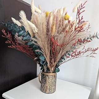 105PCS Dried Pampas Grass Dried Flowers Bouquet Fresh Eucalyptus Boho Home Décor-Floral Arrangements Rustic Boho Home Offi...