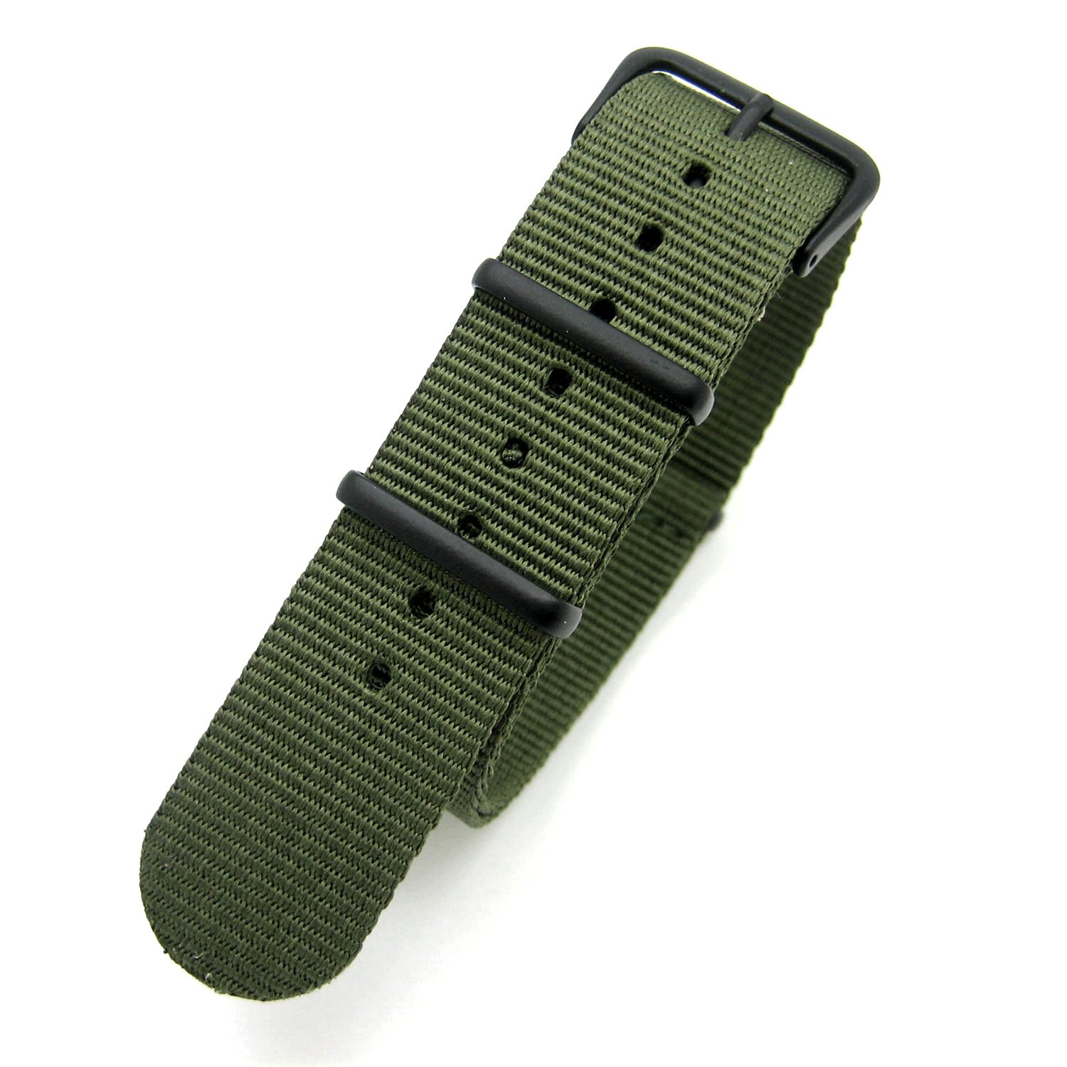 Correa de reloj NATO verde oliva 22mm pulsera de nylon G10 con bucles negros deportivos