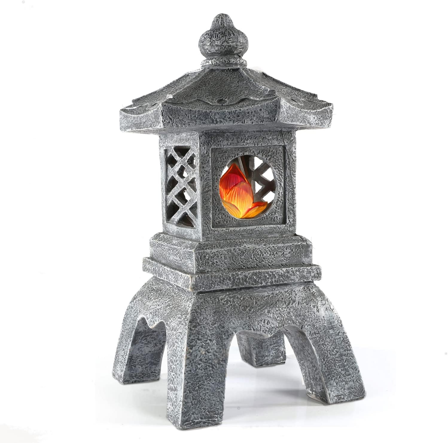 13 Inch Solar Pagoda Lantern Outdoor Statue, Pagoda Sculpture with Solar Lotus Light Asian Decor Zen Garden Art Japanese Temple Pagoda Lamp for Patio Yard Lawn Home Decorations Ornament Gift