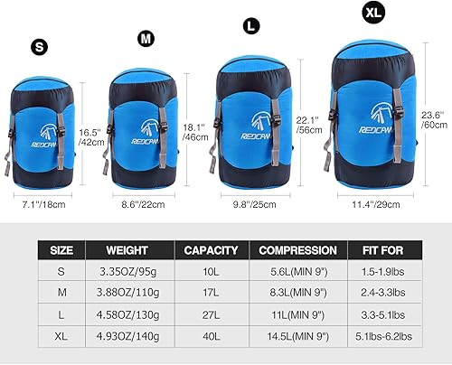Miniatura 4 de REDCAMP - Saco de compresión de nailon, 10L17L27L40L, bolsa de dormir ligera, ideal para mochileros, senderismo y campamento, azulamarilloverde