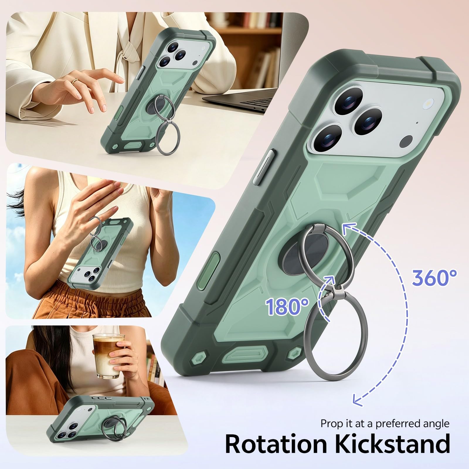 Generic Schutzhülle kompatibel mit iPhone 13 (Farbe: Schwarz), stoßfest, Ringständer, harte Silikon-Schutzhülle
