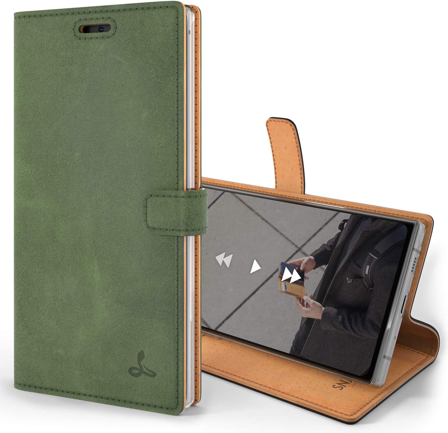 Snakehive Galaxy Note 10 Plus Vintage Wallet || Genuine Leather Wallet Phone Case || Real Leather with Viewing Stand & 3 Card Holder || Flip Folio Cover with Card Slot (Green)