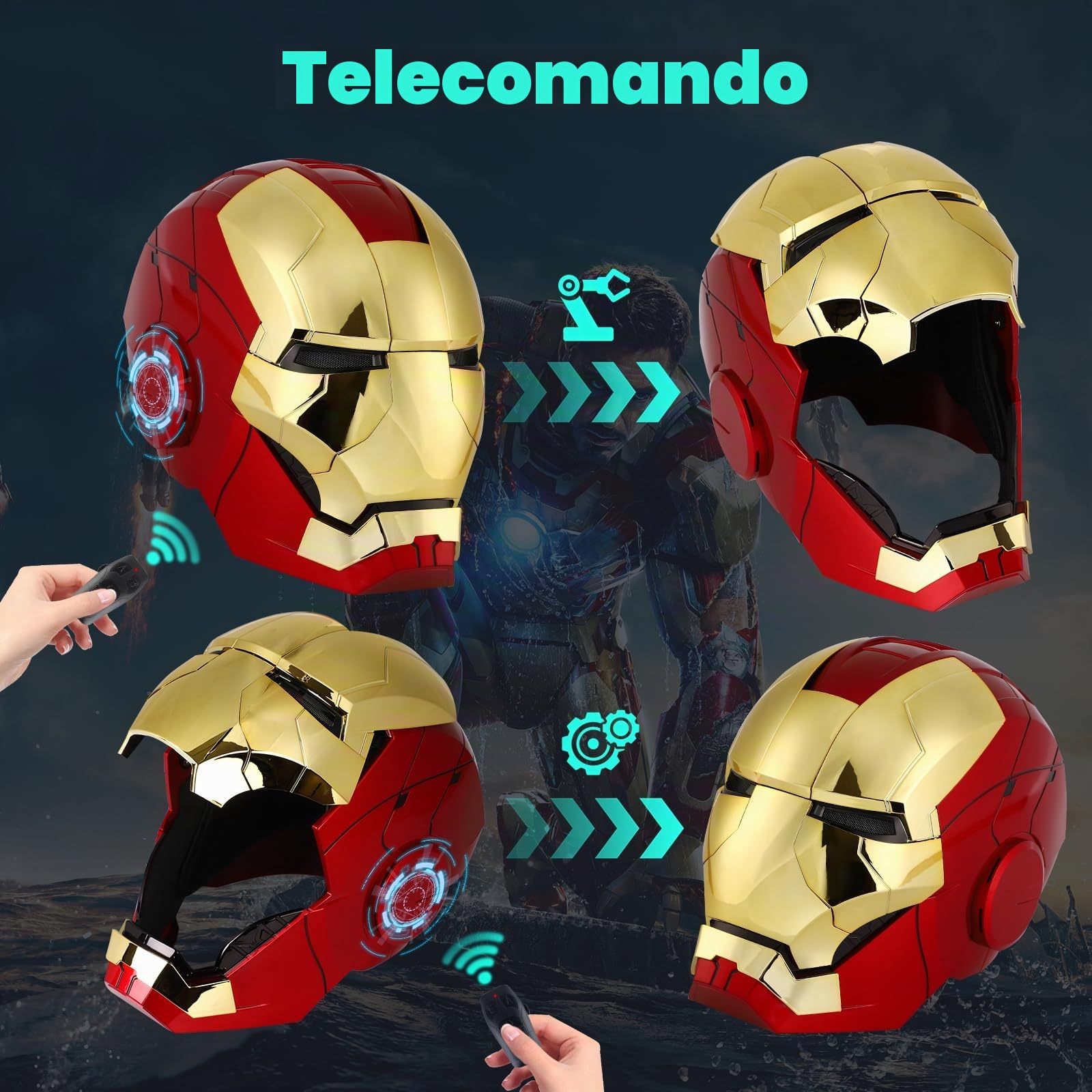 Iron-Man MK 5 - Casco elettronico indossabile: con controllo vocale e telecomando, occhi LED ed effetti sonori, perfetto come oggetto di scena e figura di supereroe per adulti collezionisti, regalo