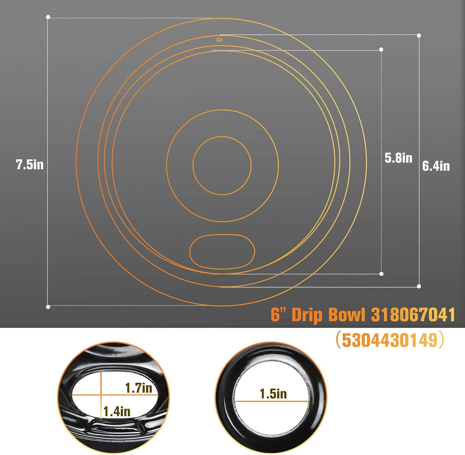 APPLIANCEMATES Black Porcelain Drip Pans Set 4-Pack 318067041 & 318067051 Replacement for Frigidaire Electric Range Stove Burner 5304430149, 5304430150 Includes 2 Large 2 Small (6 Inch and 8 Inch) thumbnail