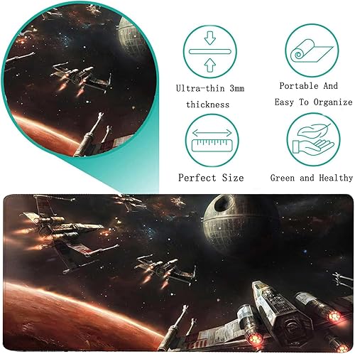 Miniatura 3 de Yotta Alfombrilla de mouse para juegos Space Airplane Wars, XXL, extendida, grande, con borde cosido, impermeable, base de goma antideslizante,