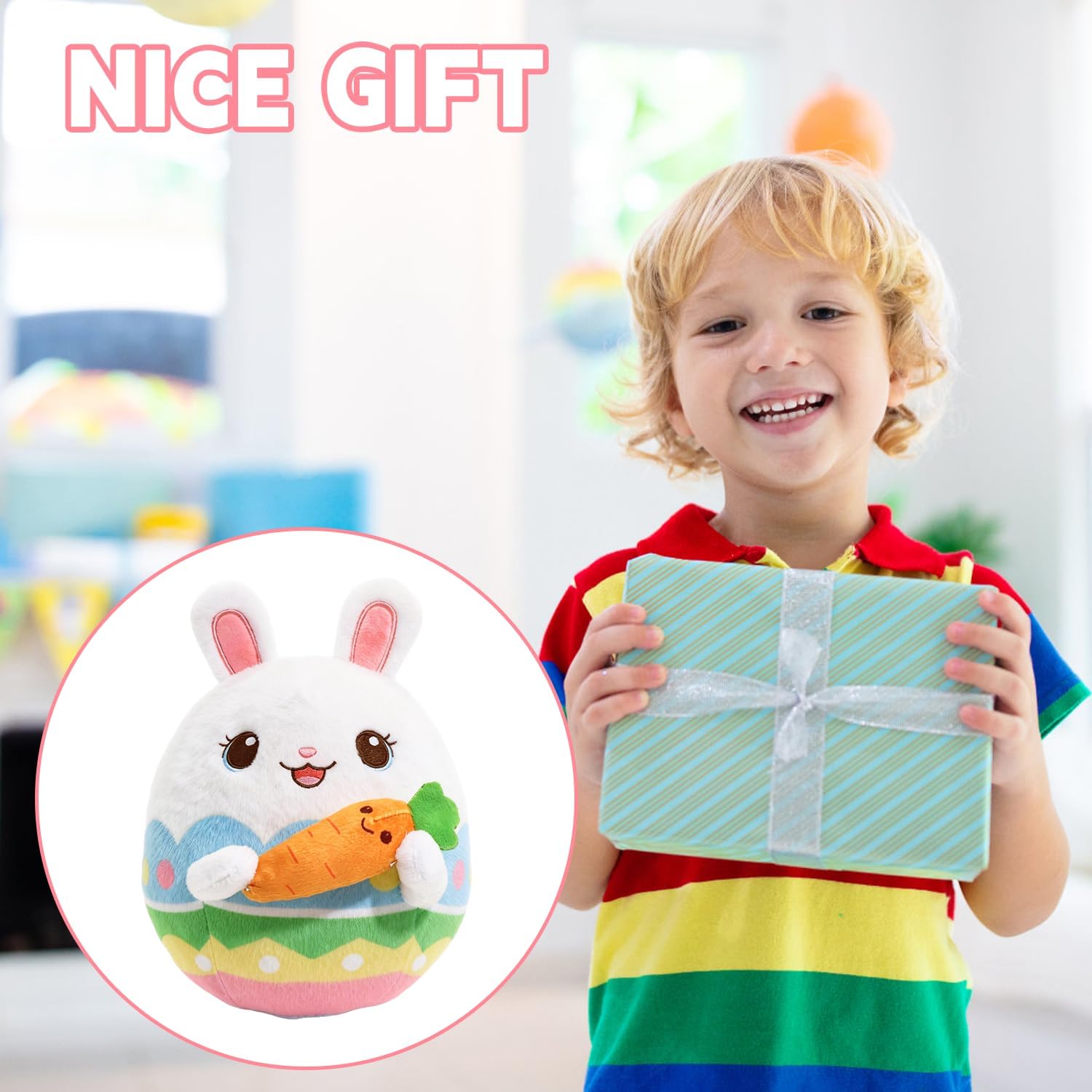 Easter Stuffed Bunny, Easter Egg Bunny Stuffed Animal,Cute Plushie Gift Decoration for Easter