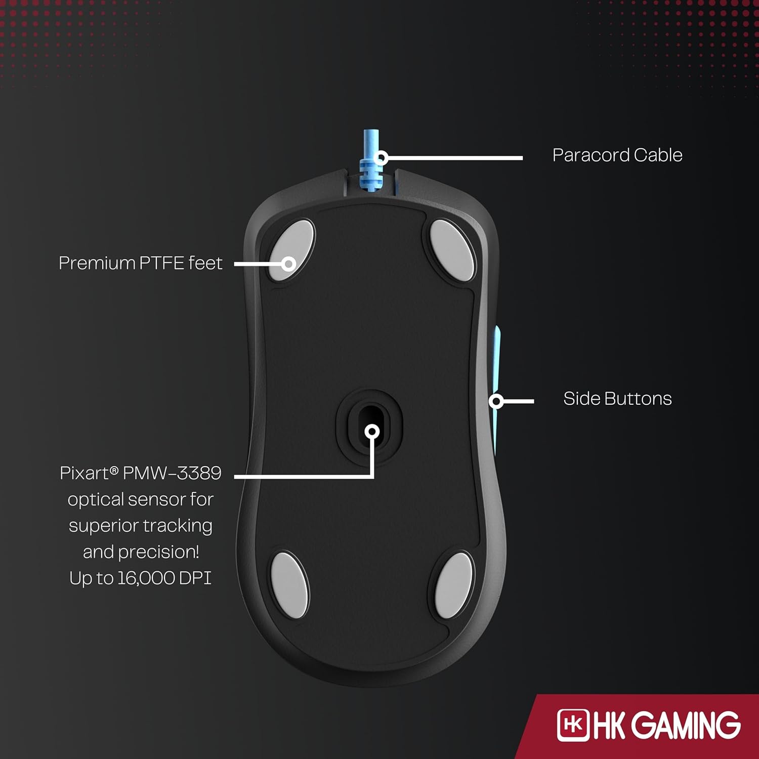 HK GAMING Mira XM1 Ultra Lightweight Gaming Mouse | 58 Grams | max 16000 cpi | 1kHz USB Wired | 6 Buttons | Anti Slip Grips (Phantom)
