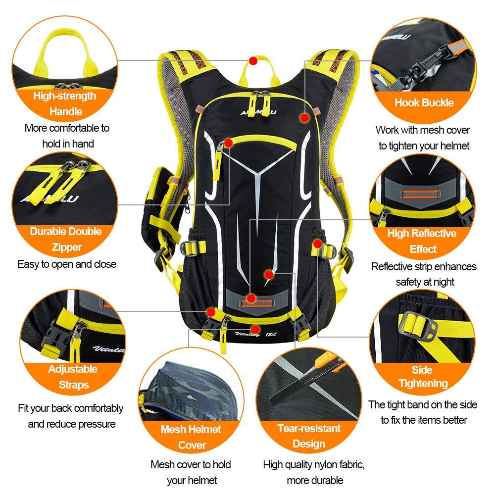 Lixxada Mochila de Ciclismo Impermeable 18L Unisexo Respirable Ultraligero con Cubierta de Lluvia Mochila de Hombro para Ciclismo Montañismo Viajes