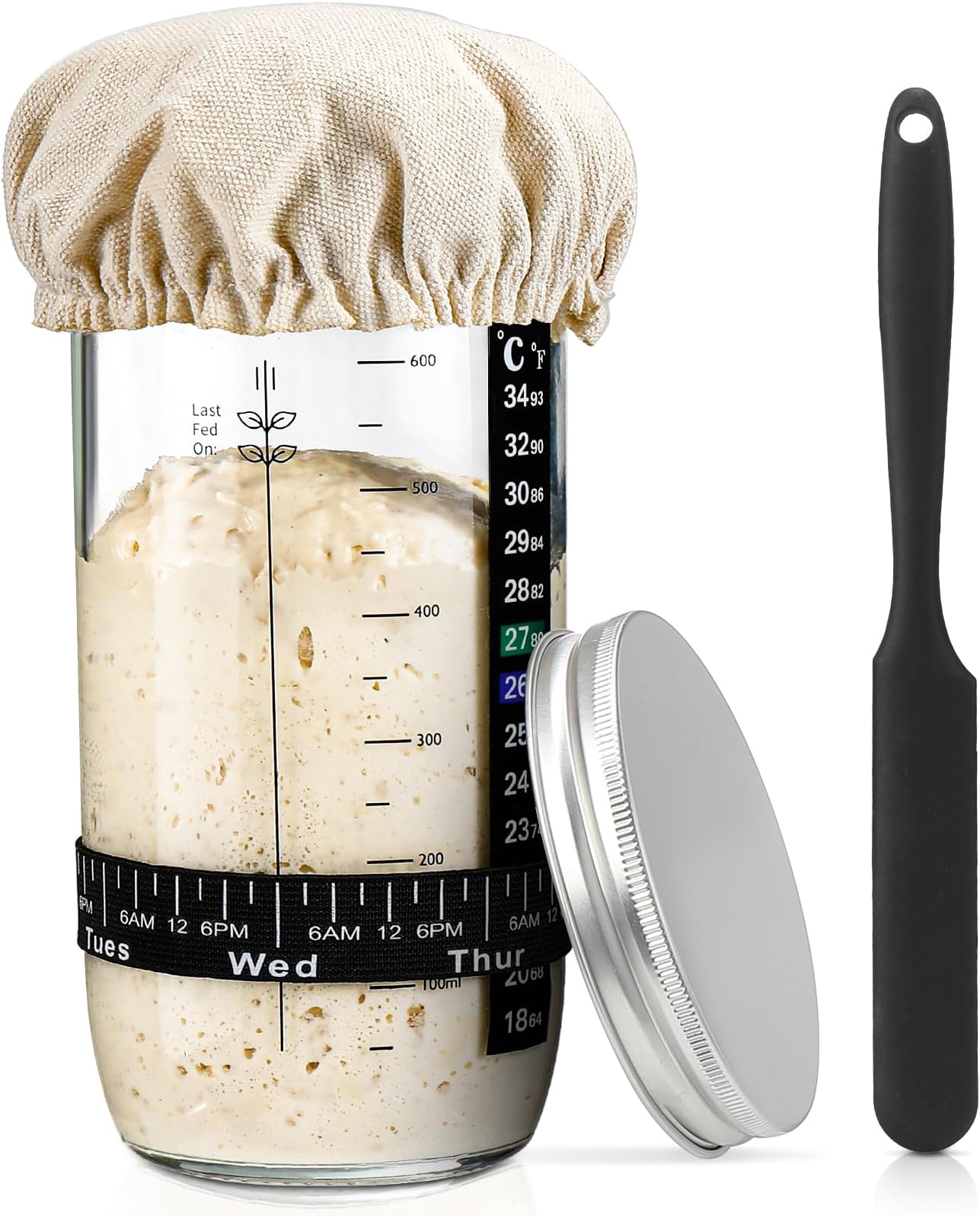 KneadAce Sourdough Starter Kit (PRO 34oz Jar, 2xRound Baskets, Red Bre - View #10