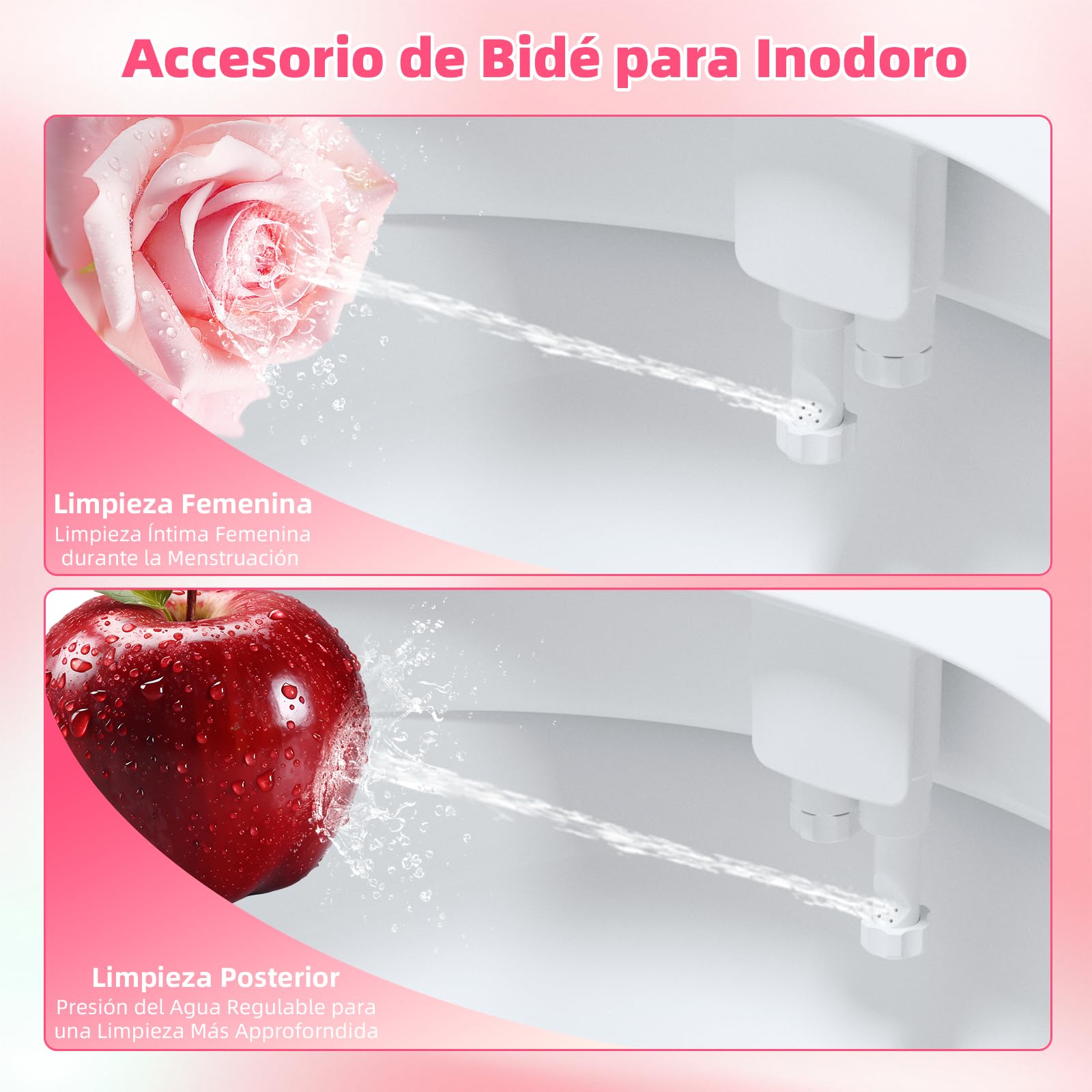 Hibbent Bidés, Ducha-bidé de WC para la higiene íntima Boquilla de autolimpieza - Accesorio mecánico no eléctrico pulverizador de agua Caliente y fría(Conector 1/2’’)