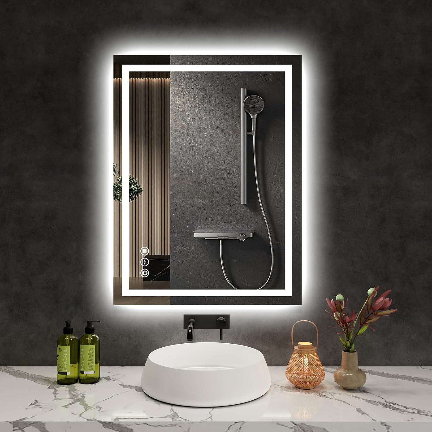 led bathroom mirror 24x32 inch anti-fog bathroom mirror with lights, wall mounted lighted vanity mirrors, dimmable, backlit + front lit, smart bathroom vanity mirror with 3 colors temperature 24"l x 32"w