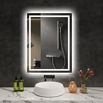 LED Bathroom Mirror 24x32 Inch Anti-Fog Bathroom Mirror with Lights, Wall Mounted Lighted Vanity Mirrors, Dimmable, Backlit + Front Lit, Smart Bathroom Vanity Mirror with 3 Colors Temperature