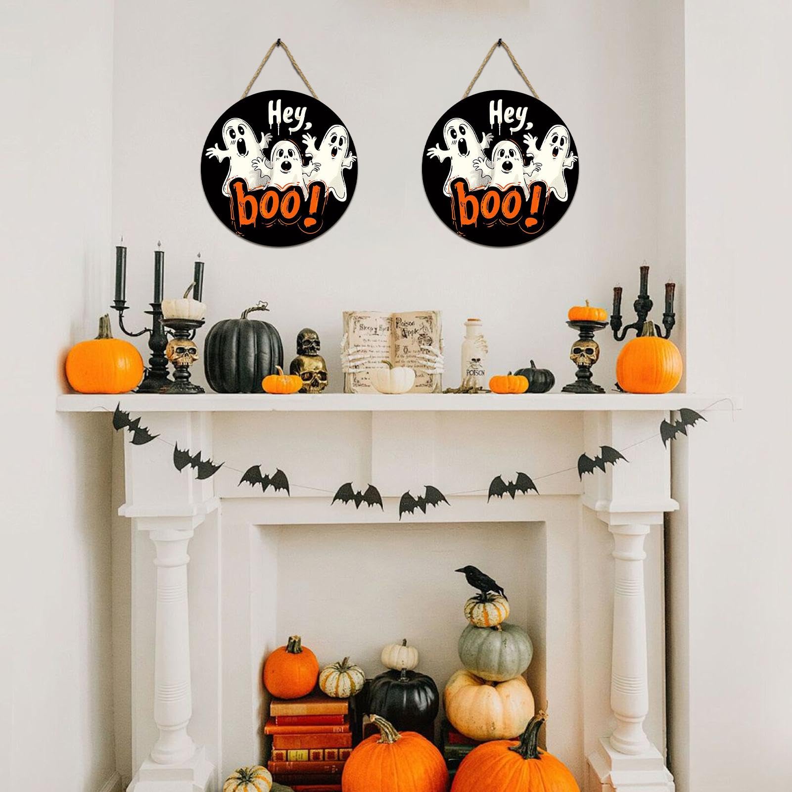 Hey Boo - Decorazione da appendere alla porta, con fantasma di