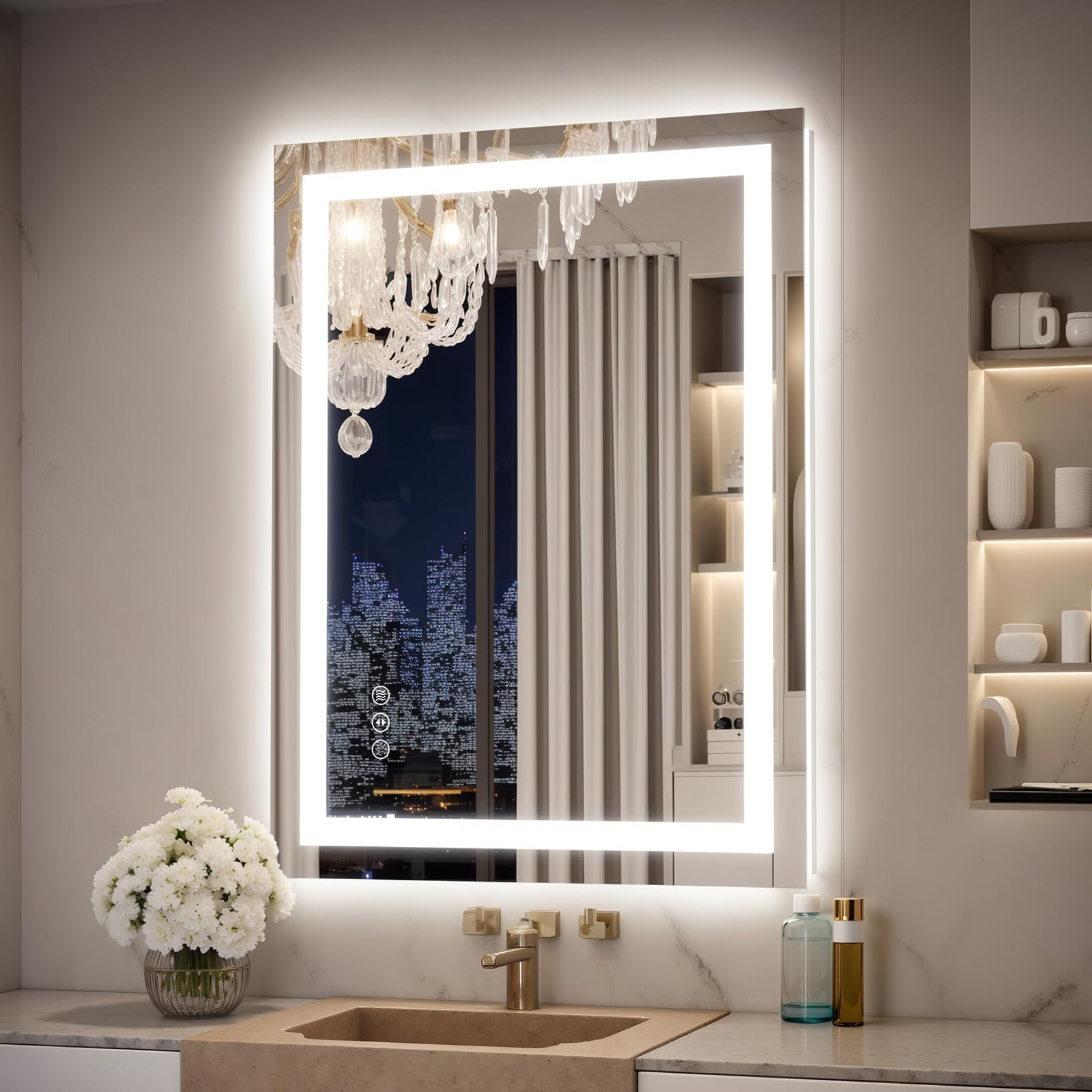 24x32 LED Bathroom Mirror with Lights Anti-Fog Dimmable Backlit Front Lit Lighted Vanity Mirror for Wall Smart Bathroom