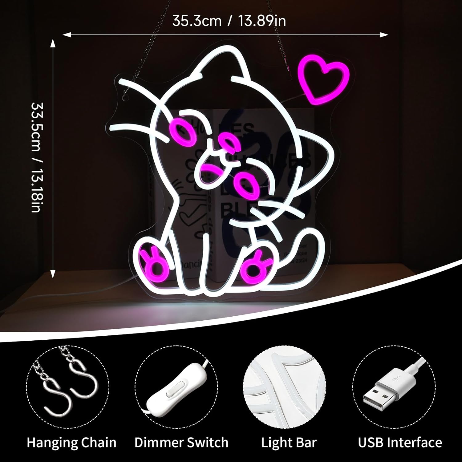 Cat Neon Sign Led Light Up Signs for Wall Decor Usb Powered Neon Light Signs Indoor Light for Room Decor Holiday Gift