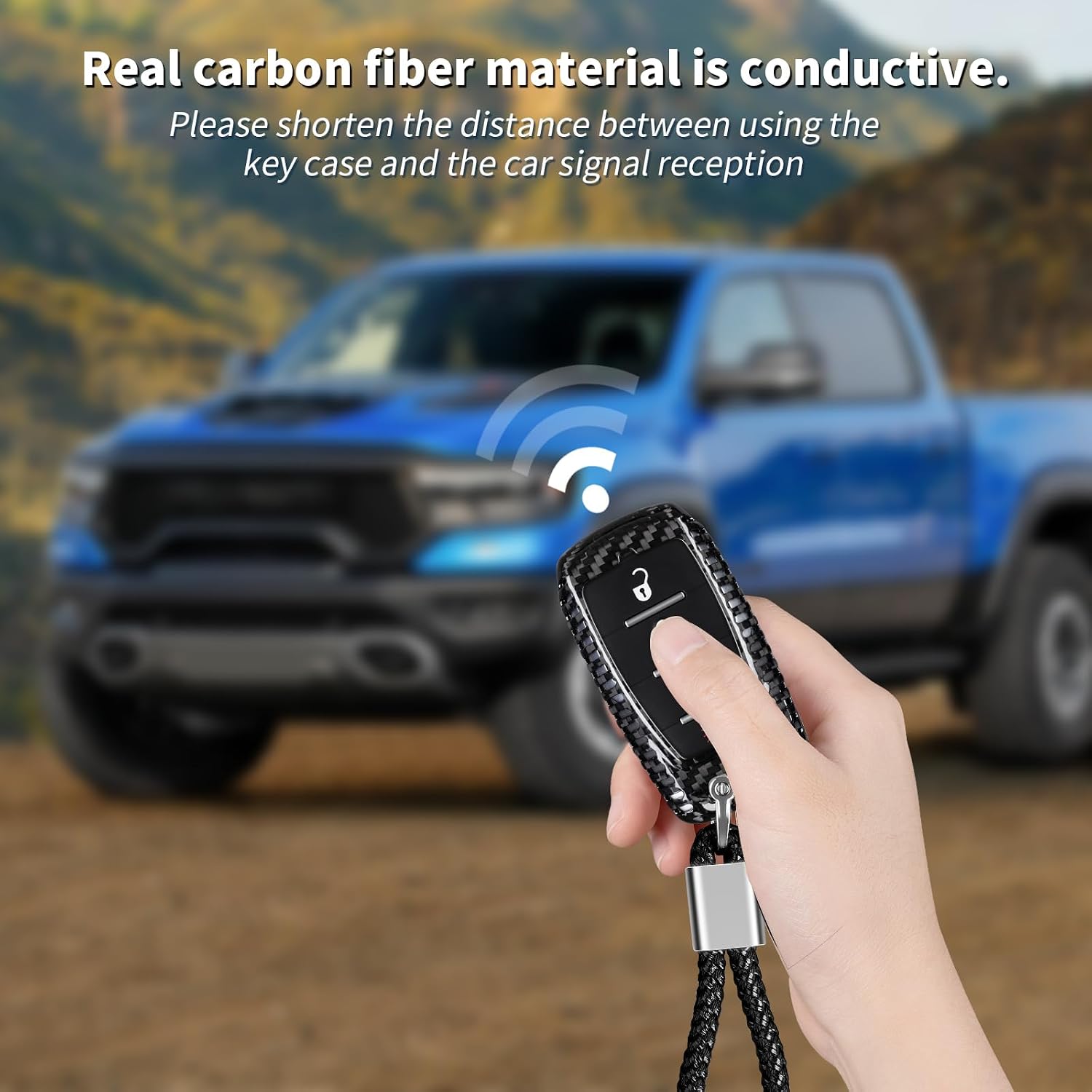 Real Carbon Fiber Key Fob Protector Keychain Compatible with Dodge Ram 1500 2500 3500 TRX Limited Rebel Bighorn Lonestar Laramie,Black