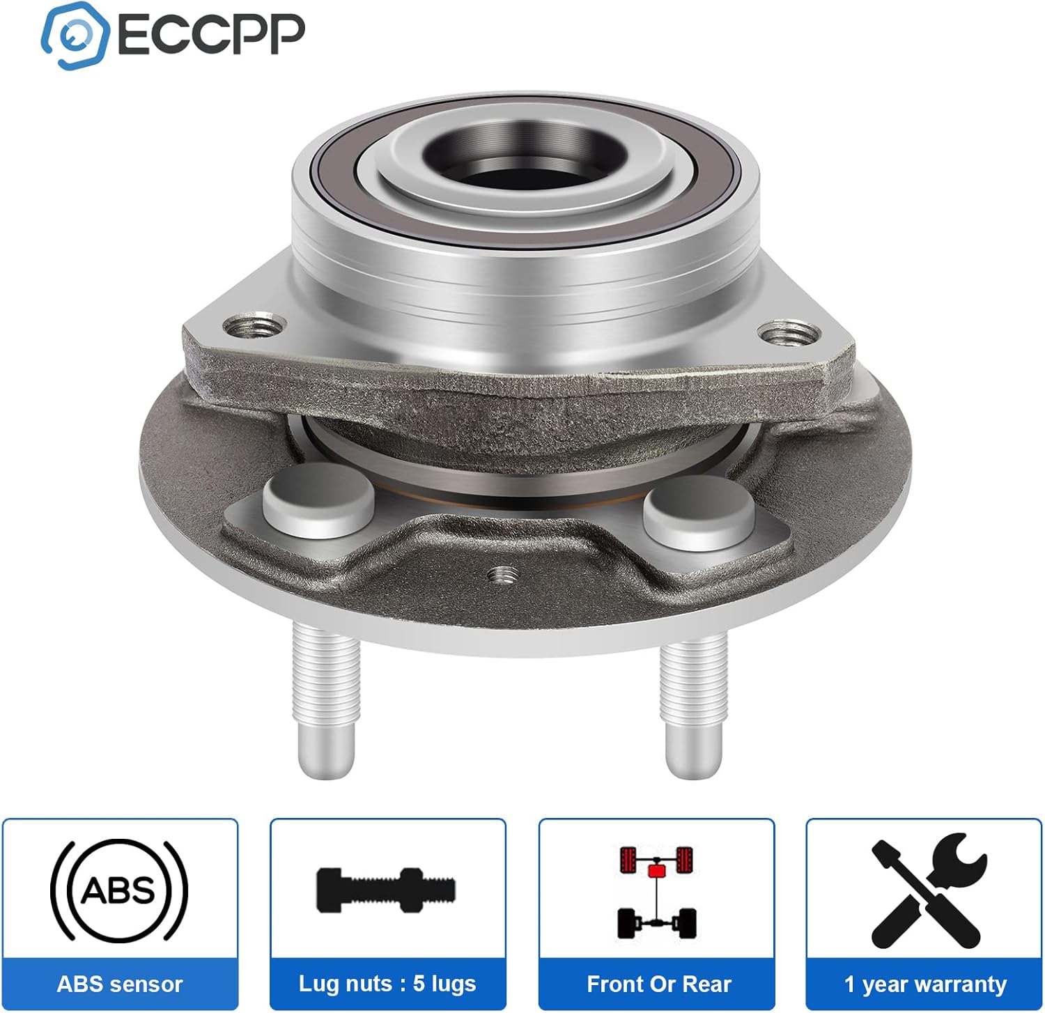 ECCPP Replacement For Pair of 2 New Complete Front Wheel Hub Bearing Assembly 5 Lugs w/ABS For Chevrolet For Cadillac 2010-2013 513282x2
