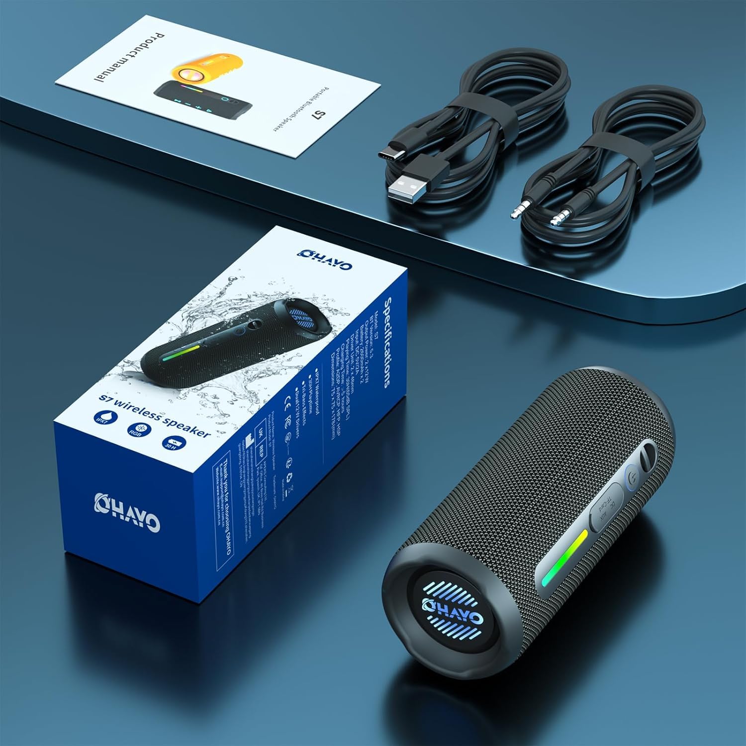 OHAYO Enceinte Bluetooth Puissante 24W IPX7 Étanche 30h Autonomie Bass Boost Portable