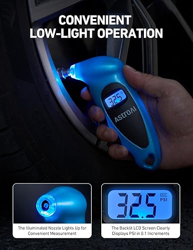 Miniatura 17 de AstroAI - Medidor de presión de neumáticos digital, 150 PSI, 4 ajustes, para automóvil, camión, bicicleta, con pantalla LCD retroiluminada y agarre