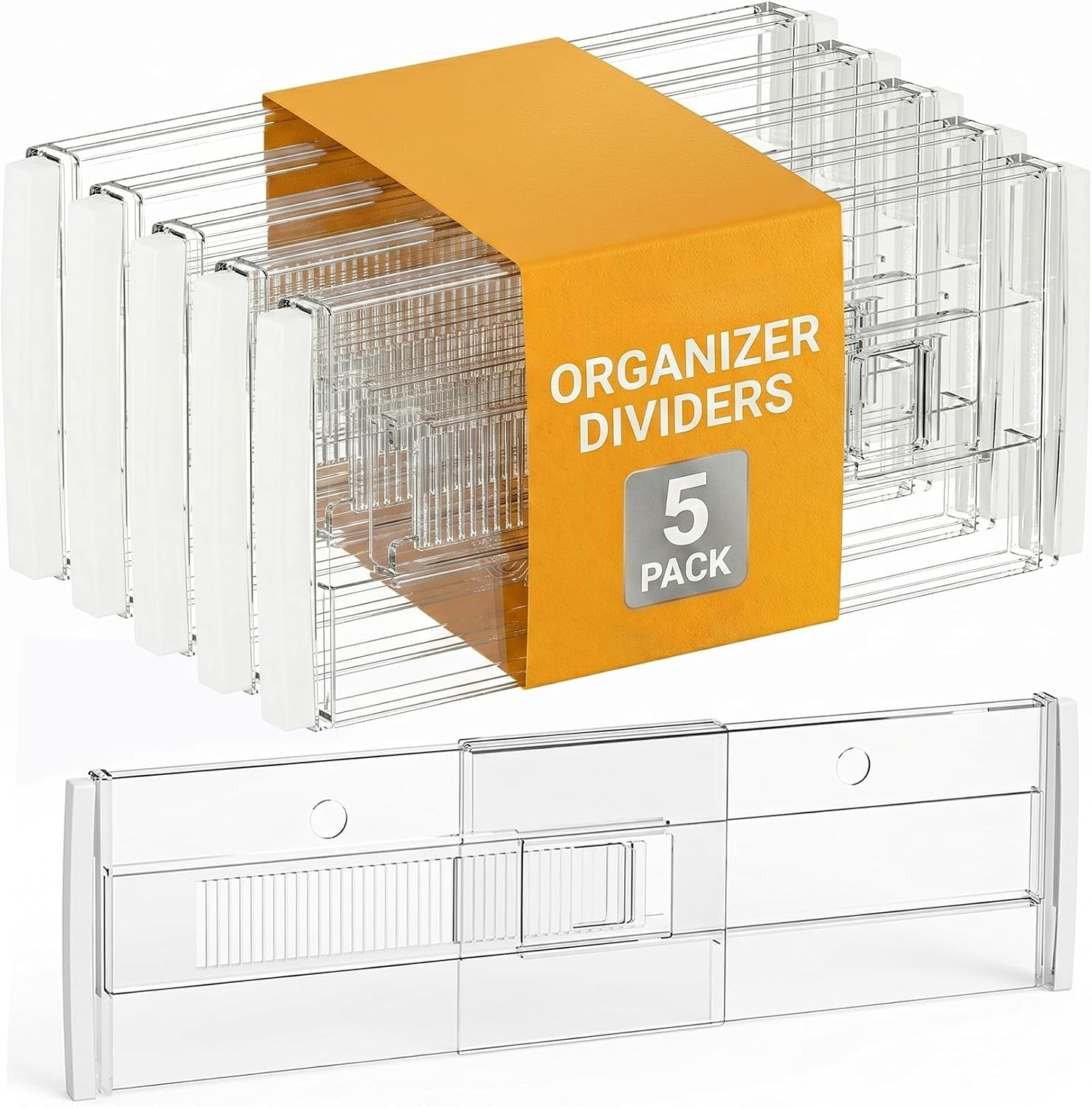 8 Pack 5.9'' Tall Upgrade Drawer Dividers for Clothes, 12.2"–20" Adjustable Expandable Clear Drawer Dividers,Plastic Drawer Organizer Dividers for Closet Kitchen Bathroom