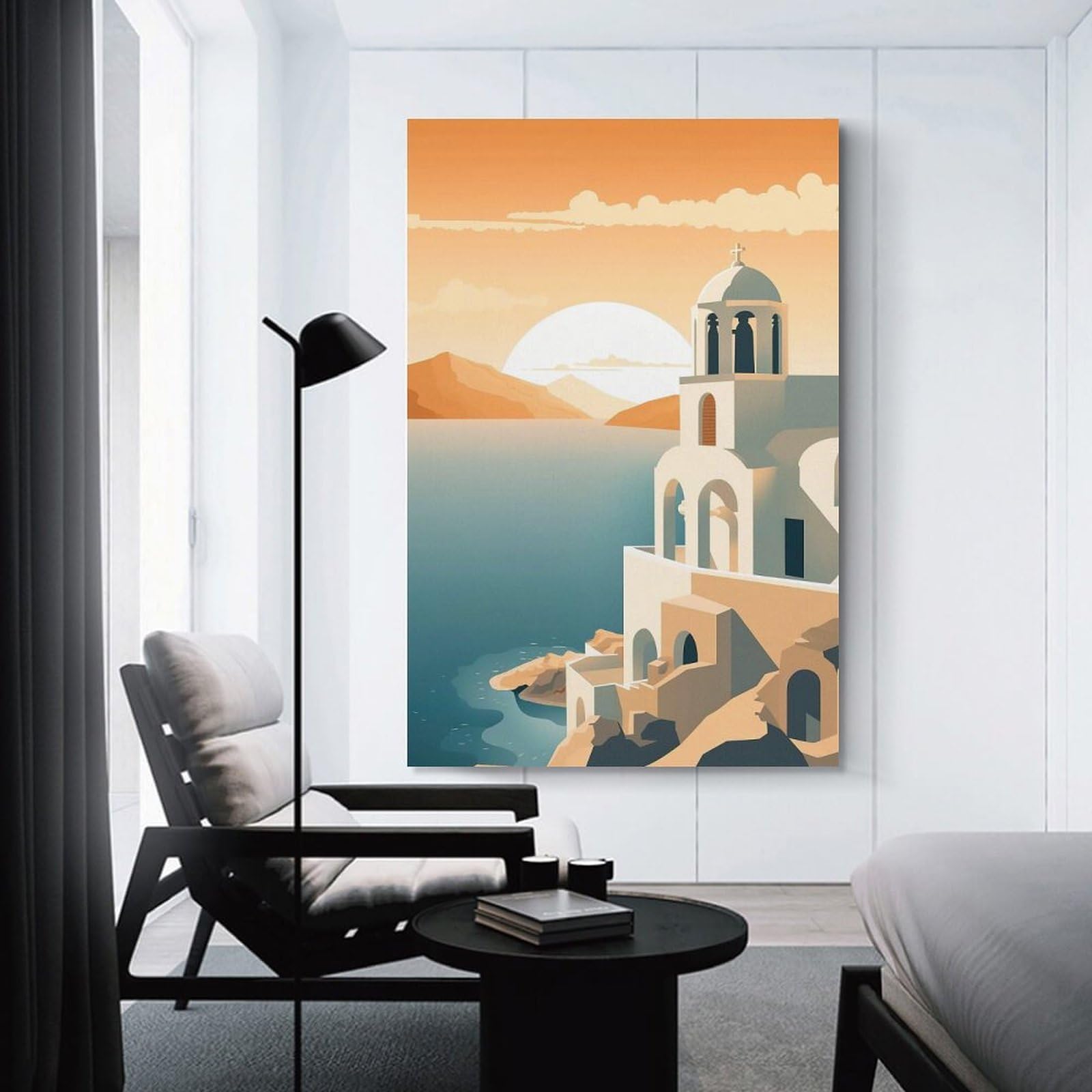 Junmoney Hanging Wall Art Santorini Landscape, 20x30inch(50x75cm), for Work Areas, Reading Rooms Or Studios, Wall Art That Adds Style to Work Areas