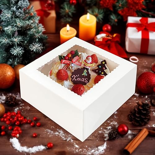 Miniatura 2 de 6 cajas para pasteles con ventana de 10 x 10 x 5 pulgadas, cajas blancas para panadería con ventana, cajas pasteles para pasteles, pasteles,