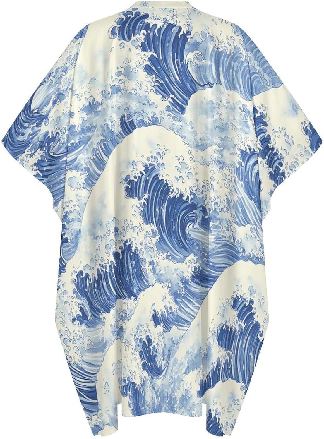 Japanese Ocean Waves Men's Kaftan Thobe V-Neck Long Gown Loose Robe