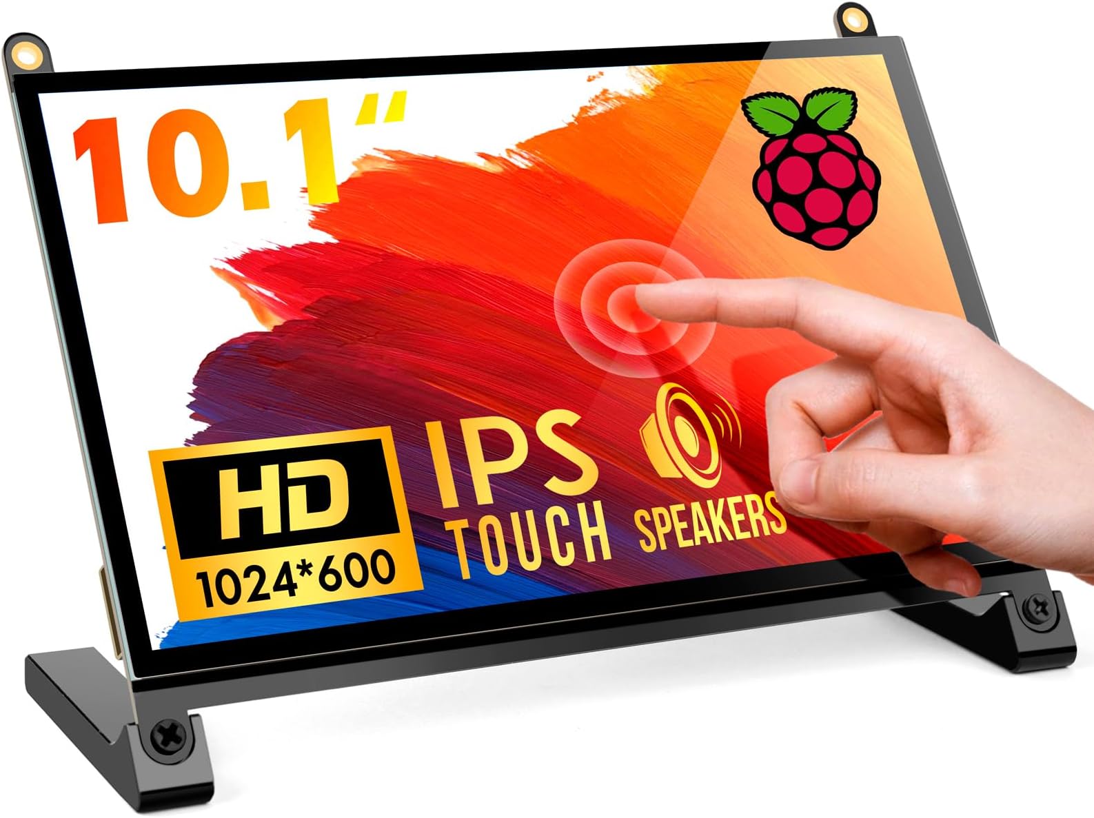 ROADOM Raspberry Pi Screen, 10.1’’ Touchscreen Monitor, IPS FHD 1024×600,Responsive and Smooth Touch,Dual Built-in Speakers,HDMI Input,Compatible with Raspberry Pi 5/4/3/Zero,Easy Assembly,Driver Free