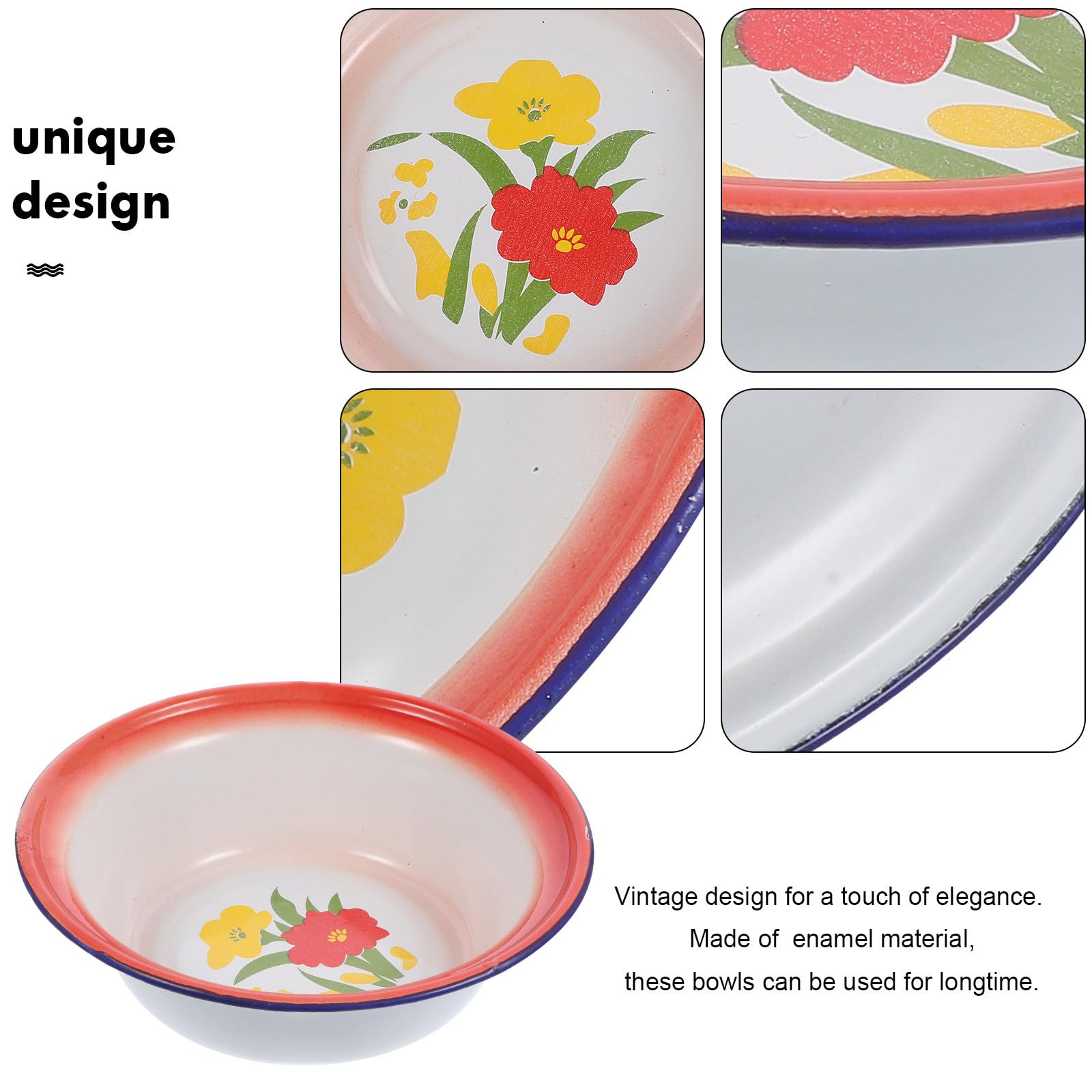 Set de 5 Cuencos Esmaltados Vintage para Camping y Picnic, Reutilizables y Elegantes para Servir Frutas y Ensaladas Varios estilos