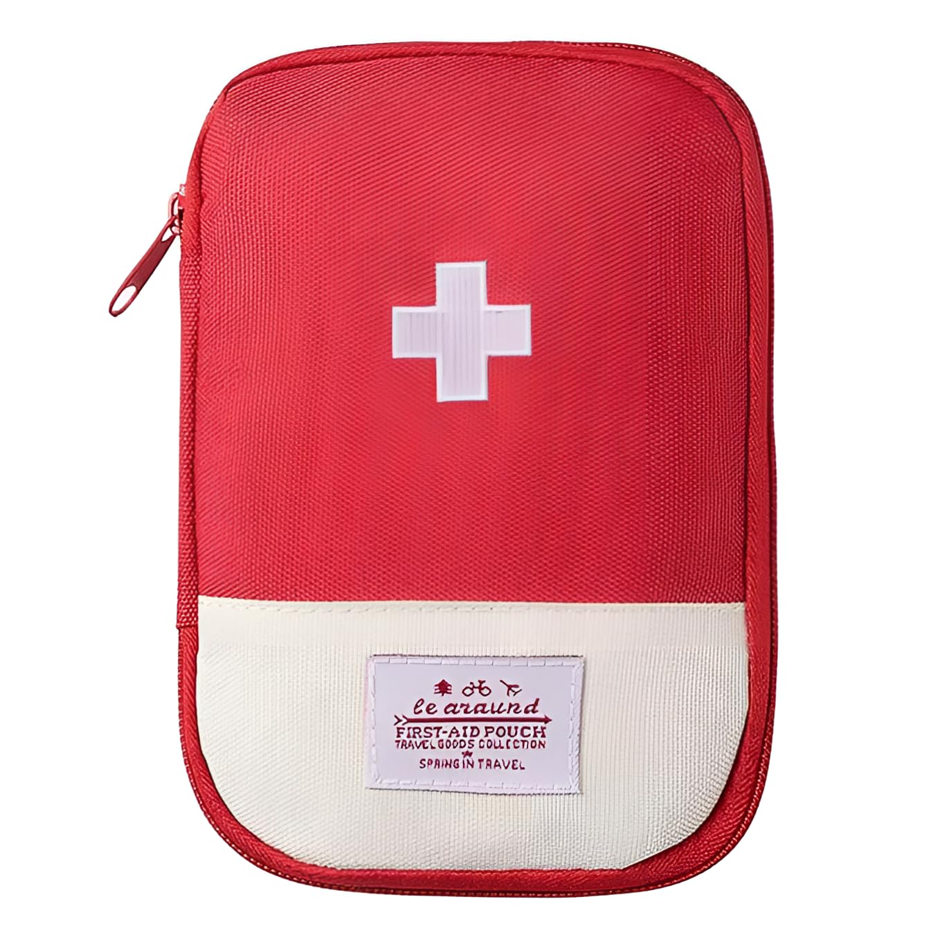 Bhajan Emergency First Aid Kit Bag | Multi-Utility Medicine Carry Pouch | Mini Storage Box | Portable & Spacious Medical Organizer with Mesh Pouch for Hiking Outdoor Camping, Travel, Home - Red