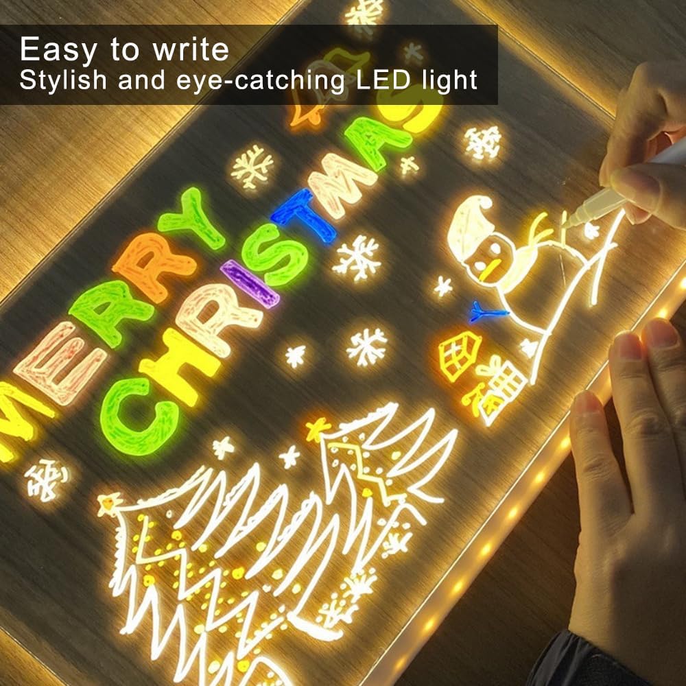 Tablica kreślarska LED, 30 x 20 cm, z 12 kolorami, akrylowa podświetlana deska kreślarska dla dzieci, z regulowanym stojakiem na tablicę malarską, notatki, reklamy, światło nocne, dekoracja ścienna