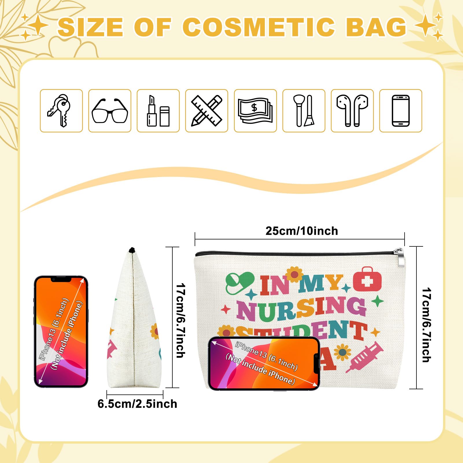 Nurse Gifts for Nursing Student Makeup Bag Nurse's Day Appreciation Gift for Nursing Student Nurses Week Gifts Travel Toiletry Bag Nurse Graduation Gift for Her Women Zipper Cosmetic Pouch - Image 3
