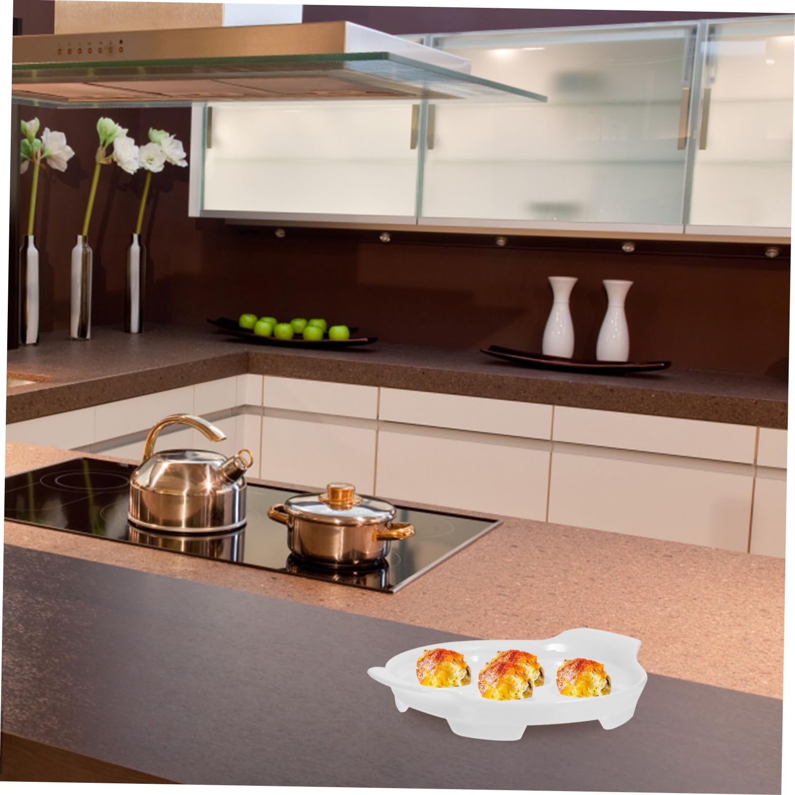 NUOBESTY Platos de Aperitivo de Cerámica Doble Oreja 18 Cm Porcelana Resistente Alta Temperatura para Caracoles Mariscos Cocina Hogar Pack 4 Unidades