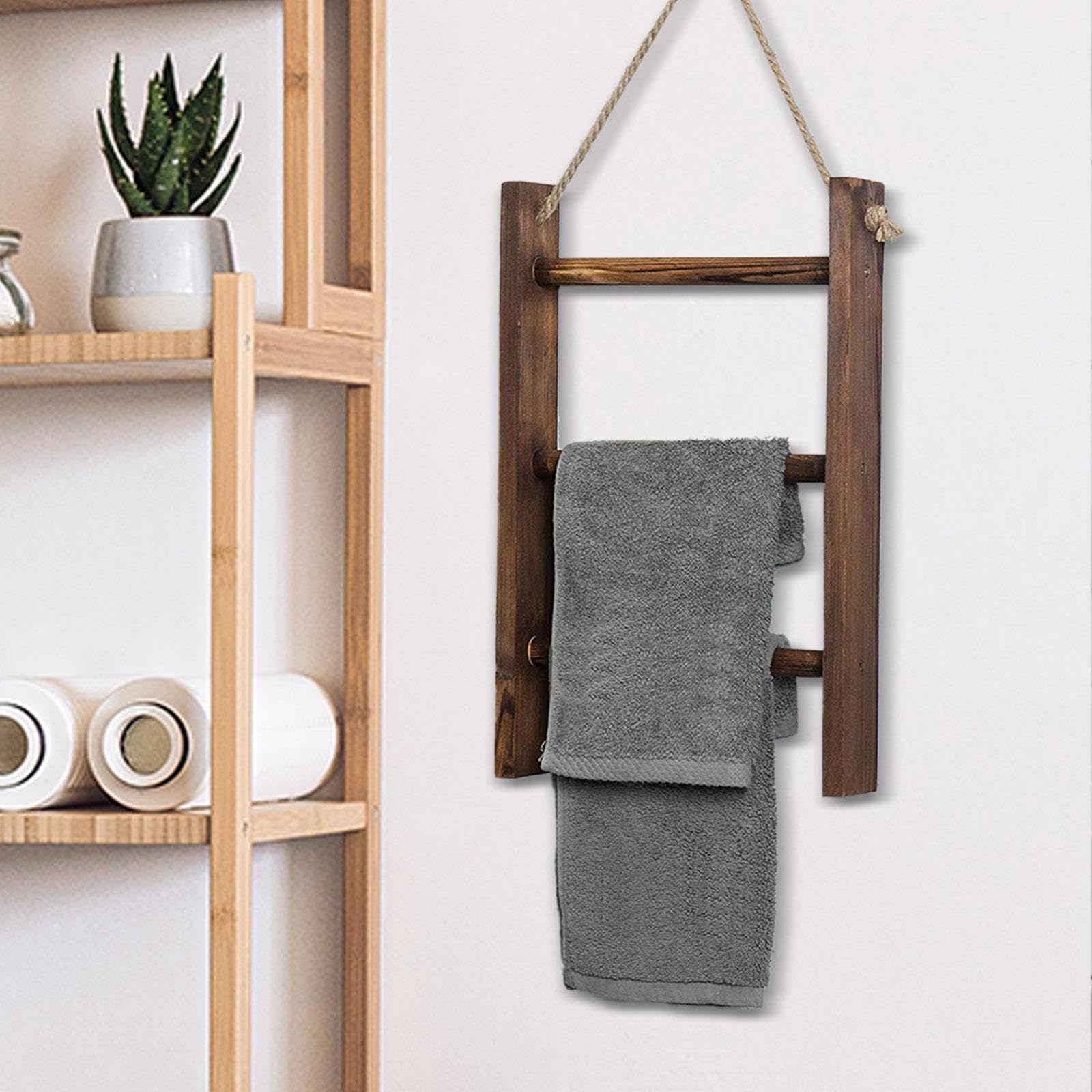 LOVIVER Toalleros de Madera, toallero Colgante, Escalera Colgante de Madera, Colgador de exhibición, toallero de 3 Niveles, Estante para Toallas para Puerta