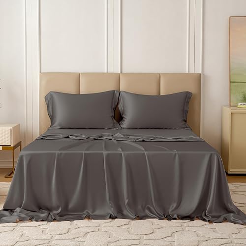 THXSILK Juego de sábanas de seda de 4 piezas, 22 momme 100% seda de morera natural de grado superior, juegos de ropa de cama de lujo, ultra suaves y