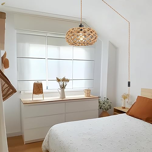 Miniatura 6 de Lámpara colgante bohemia de 3 niveles, lámpara colgante rústica de 17 pulgadas, lámpara colgante rústica tejida a mano de ratán para cocina, isla,