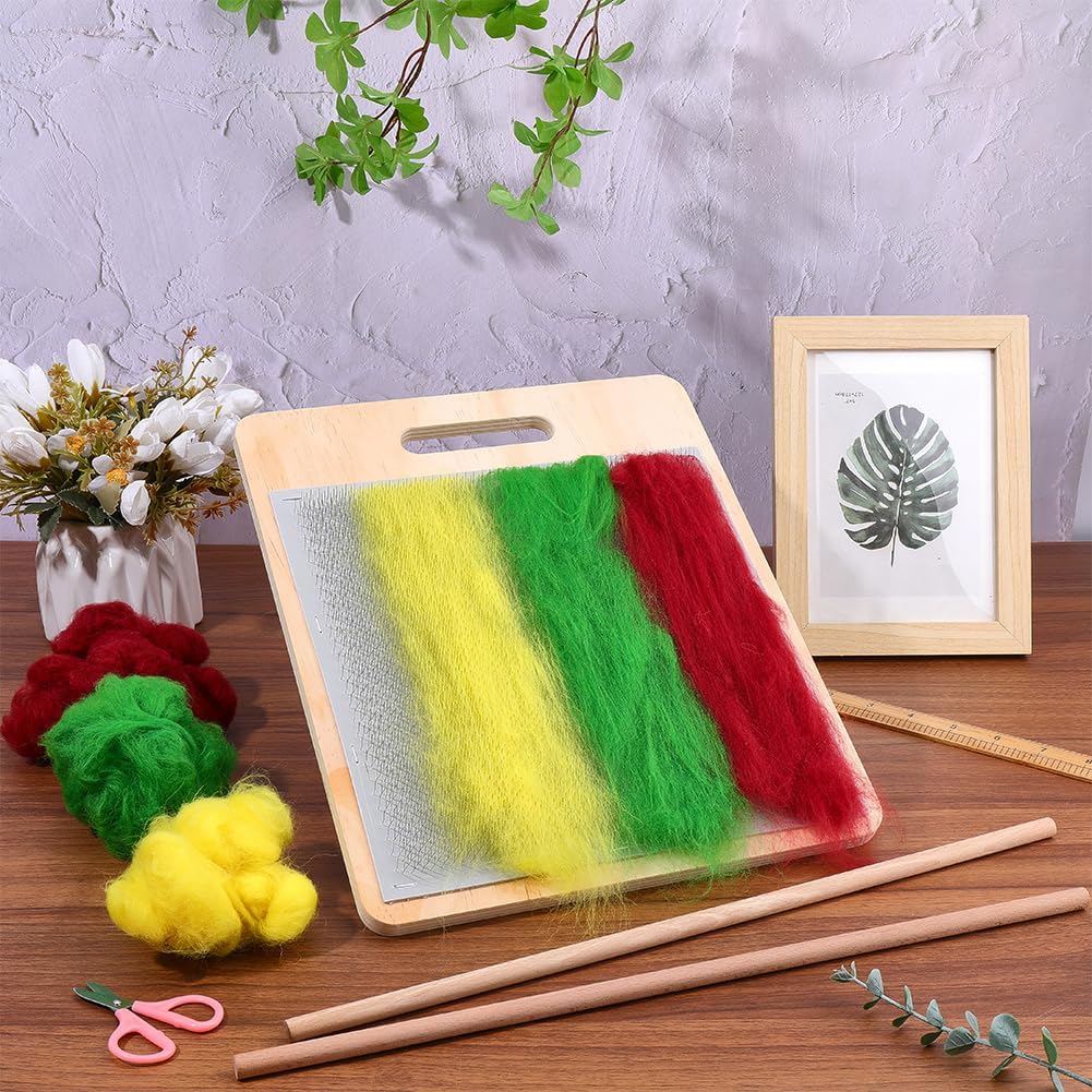 Wool Blending Carding Board with Wooden Sticks Comb Needle Felting Large Carbon Fiber Steel Wool Blending Felted Hand Carder Board Set for Mix Colors Felt Needle Spinning DIY Crafts Supply