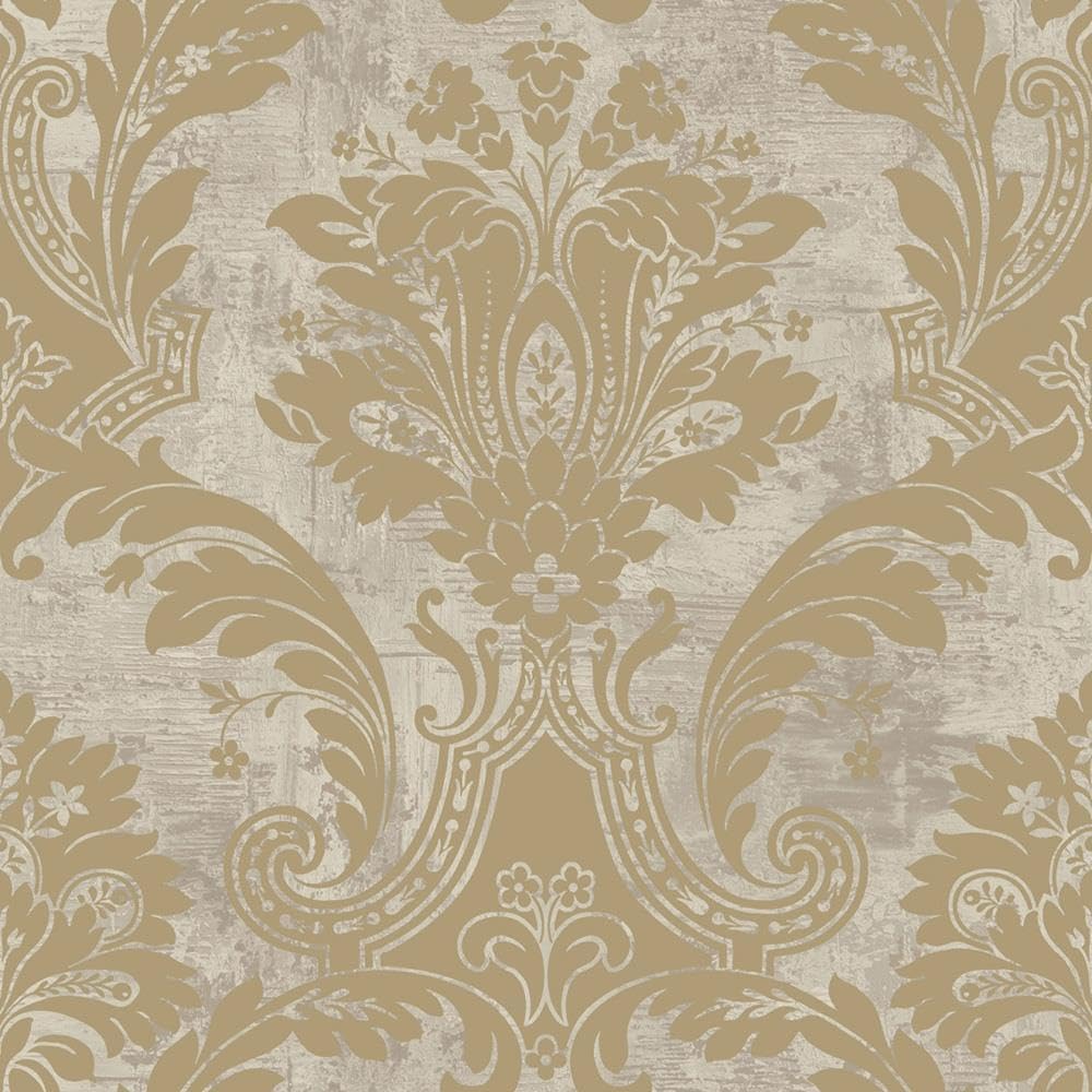 Plaster Damask Gold Wallpaper - Metallic Effect Cream Grey Classic Traditional - Stylish Feature Wall