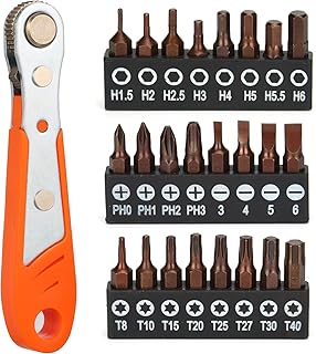 25 Pcs PH 2 Phillips Magnetic Ratchet and Bit Set, 1/4 Ratchet Mini Ratchet Wrench with 1/4 Inch Drive High Torque Offset Reversible Mini Ratchet Set Screwdriver,4.5 Inch