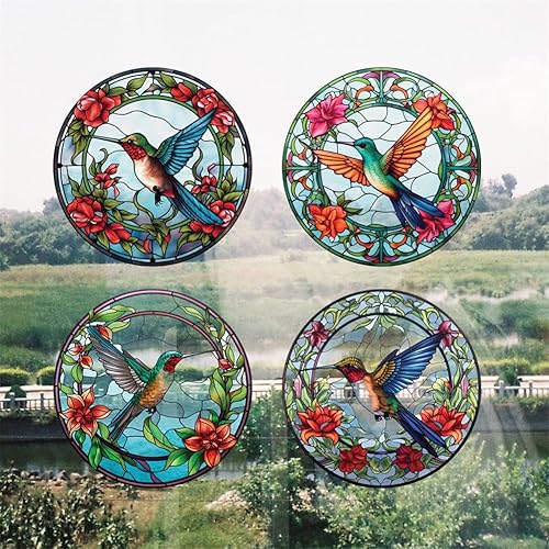 4 calcomanías para ventana de colibrí, extraíbles y no adhesivas, calcomanías decorativas para ventana de vidrio, para baño, dormitorio, decoración