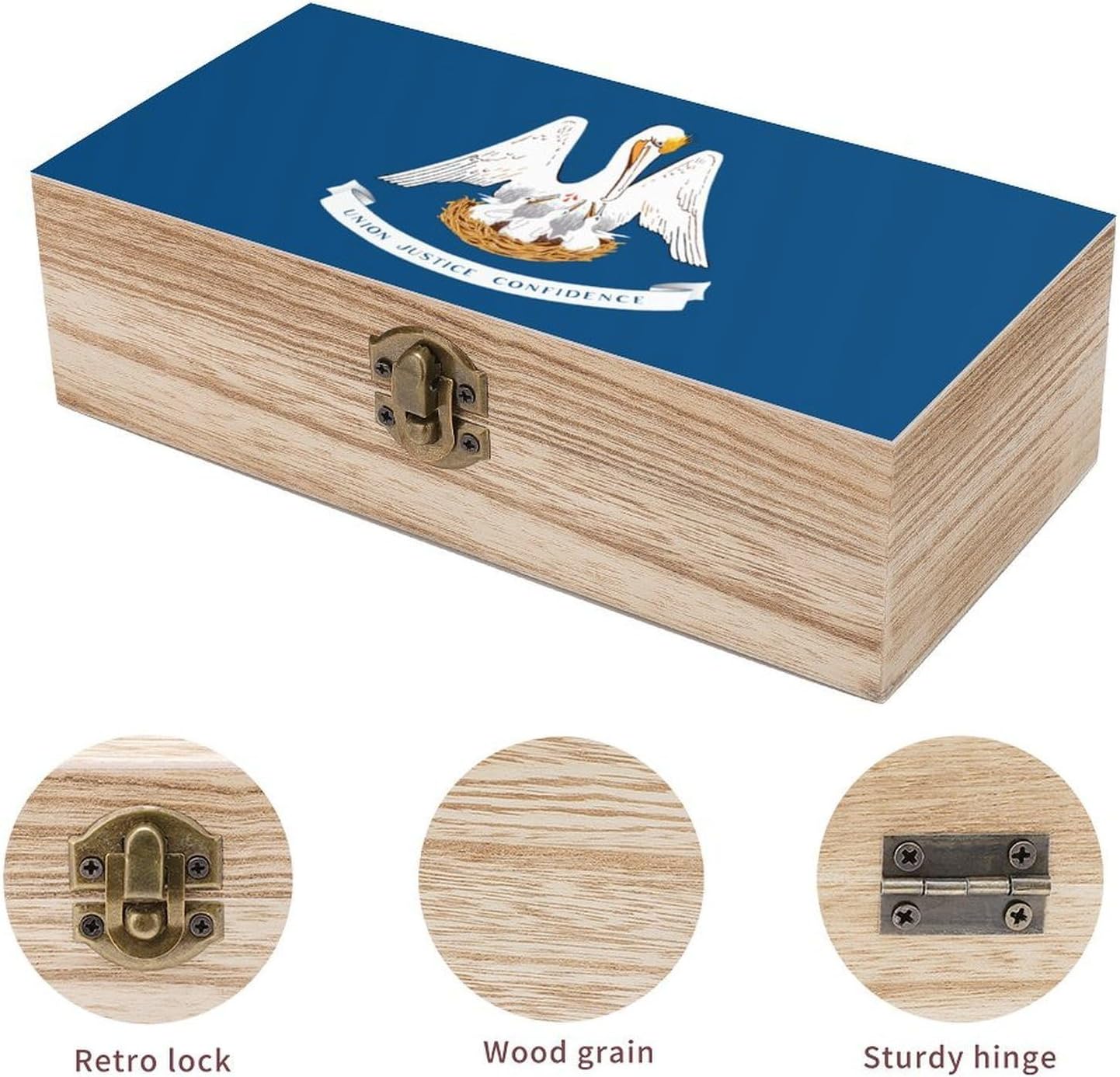 Louisiana Flag Funny Storage Boxes with Lid Wood Home Organizer image 3