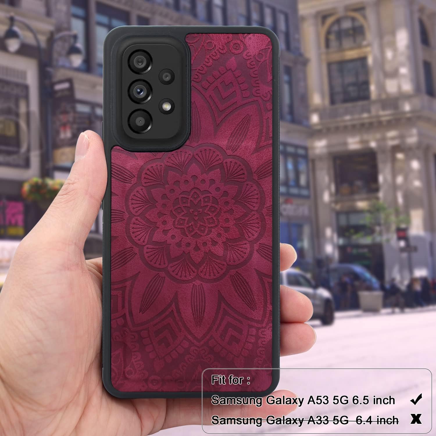 Harryshell Detachable Magnetic Zipper Wallet Leather Case with Cash Coin Pocket 12 Card Slots Holder Wrist Strap Lanyard for Samsung Galaxy A53 5G (2022) (Flower Wine Red)