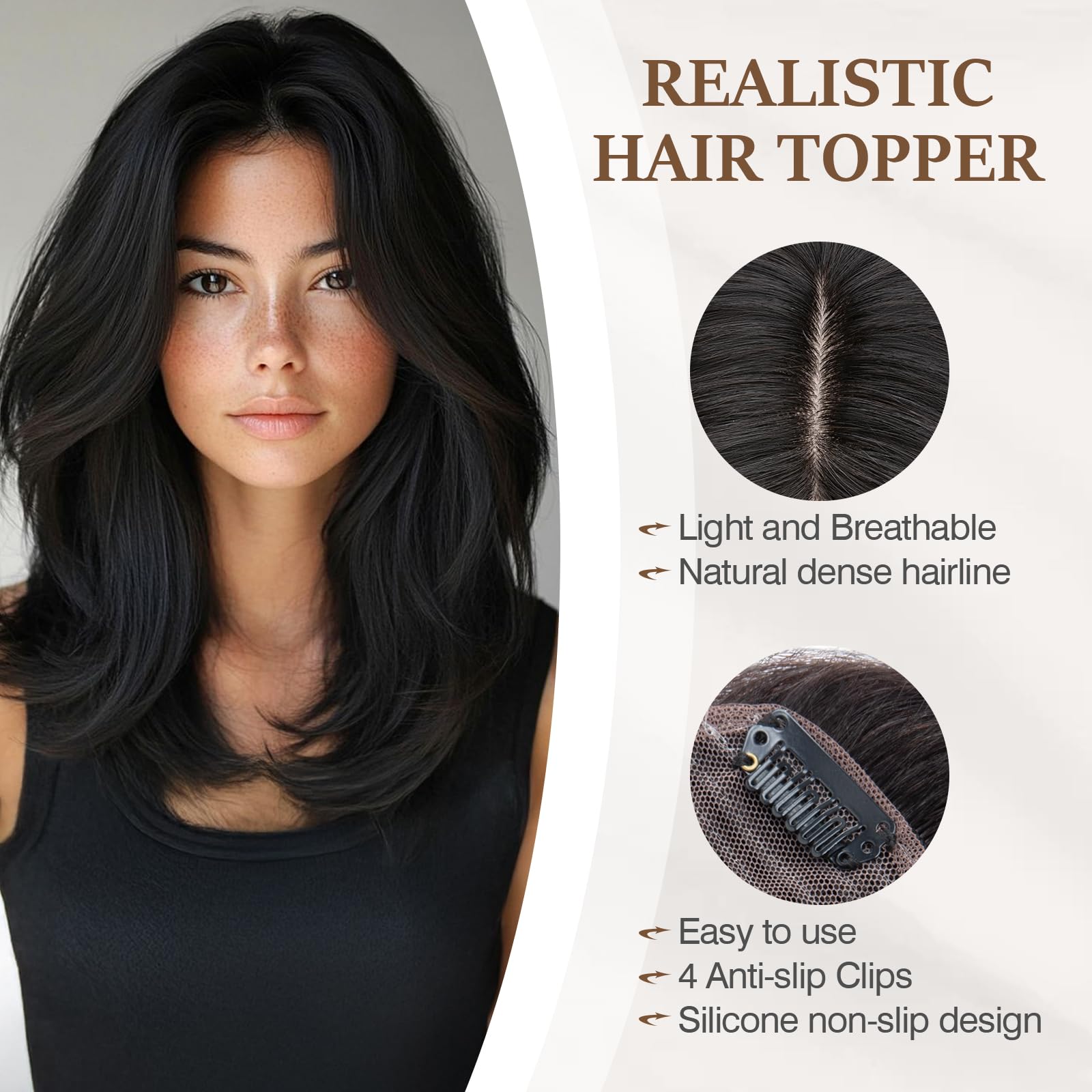 Real Human Hair Topper No Bangs Lace Base Clip-In for Thinning Hair Amazon.com : Rich Choices Hair Toppers for Women Real Human  main image 2