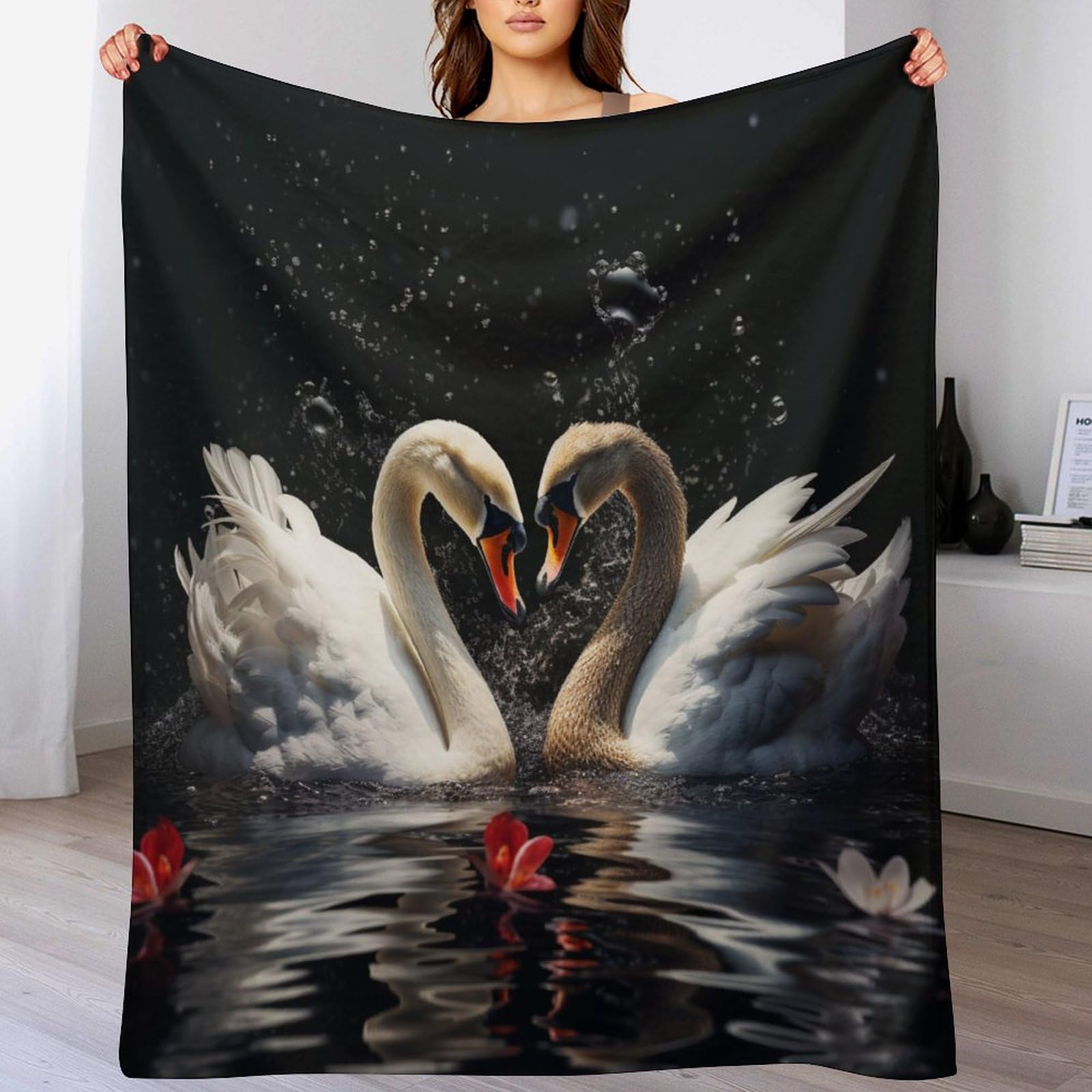 Couvre-lit cygne couverture flanelle canapé maison 180x200
