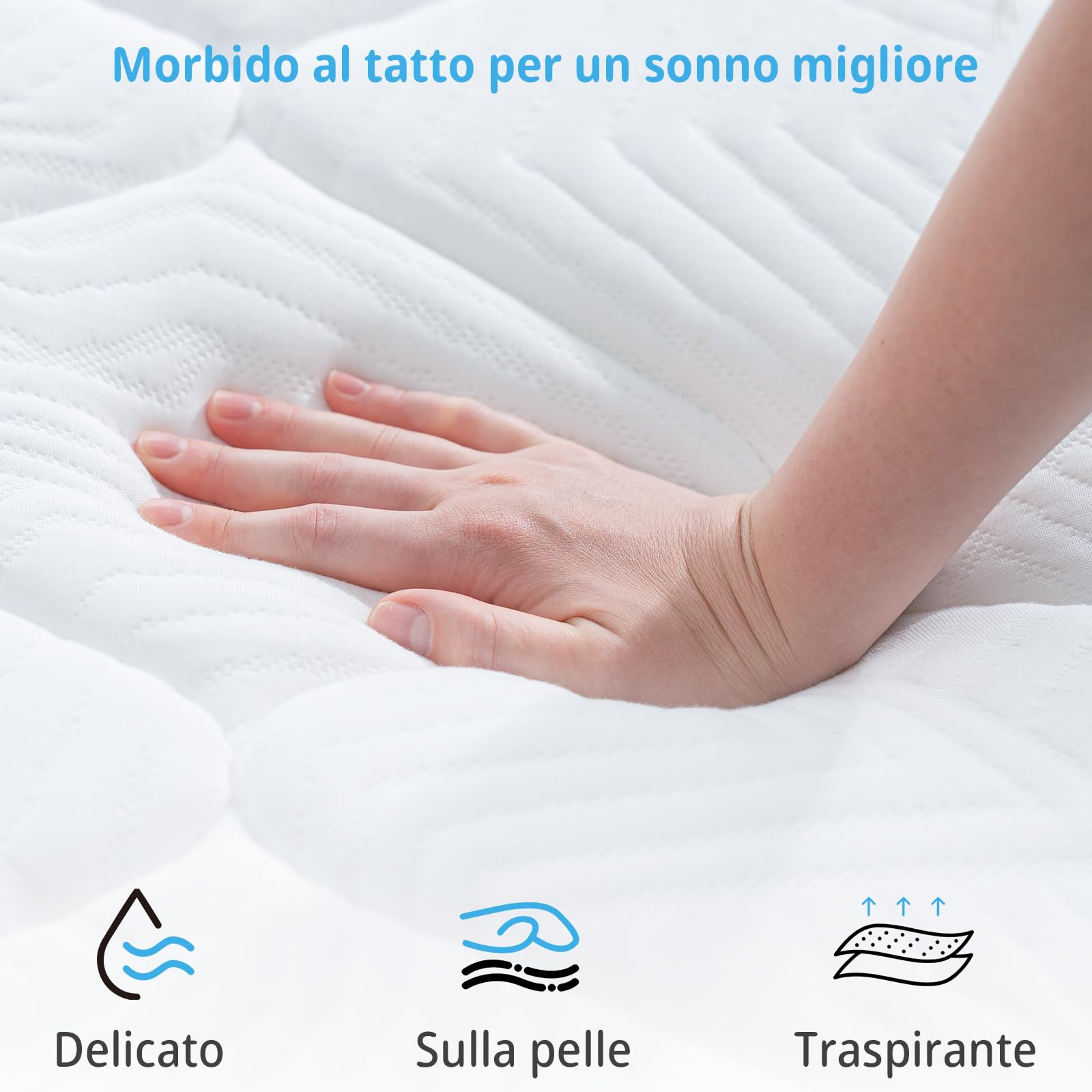 Materasso, 90x200 cm, Materasso a molle insacchettate，Altezza 25 cm, Ortopedico e Ergonomico, Anallergico e Antibatterico，materasso a 10 strati di comfort e supporto